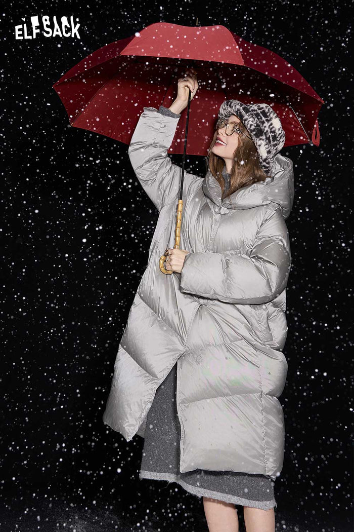 ELFSACK Light Insulated Long Hooded Down Coat