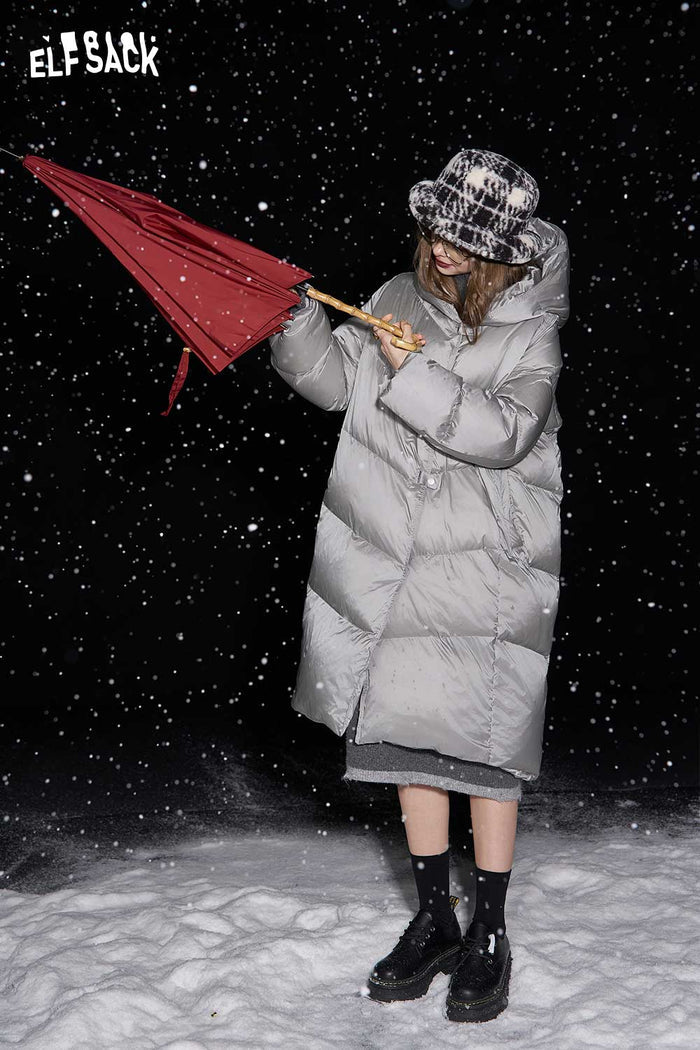 ELFSACK Light Insulated Long Hooded Down Coat