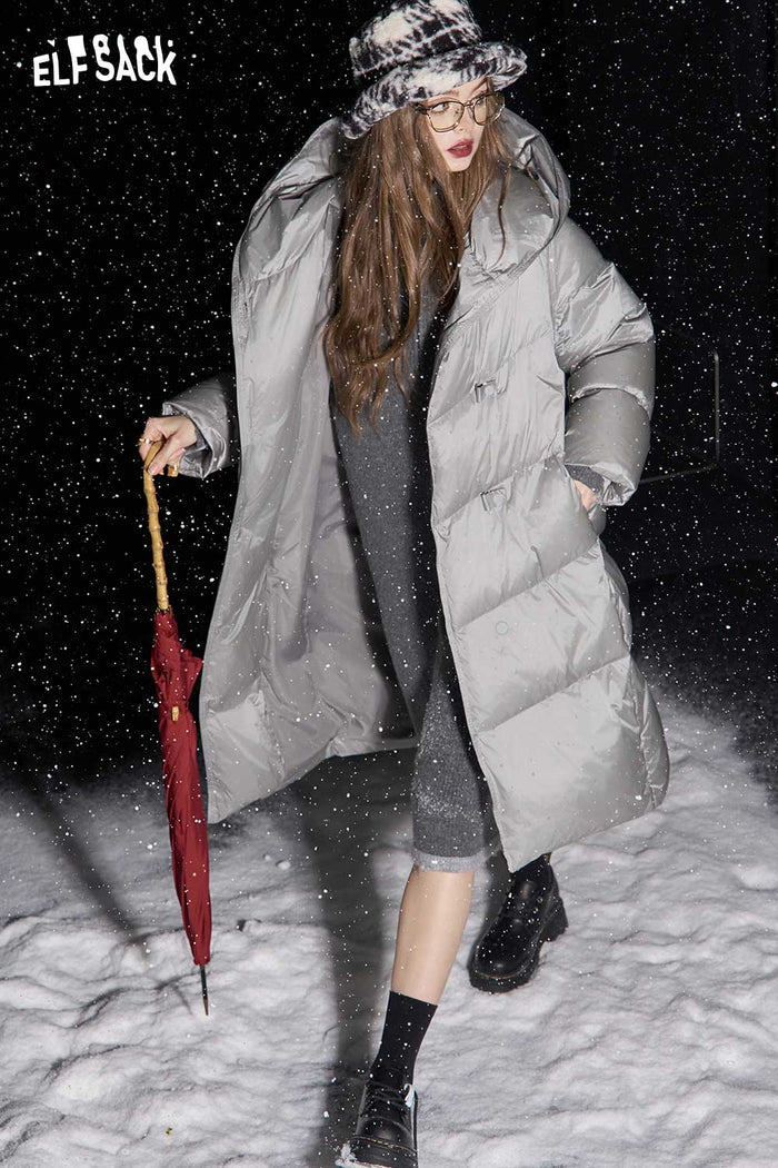 ELFSACK Light Insulated Long Hooded Down Coat