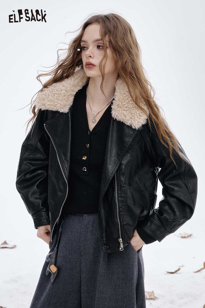 ELFSACK Light Lapel Leather Jacket