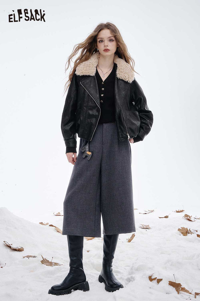 ELFSACK Light Lapel Leather Jacket