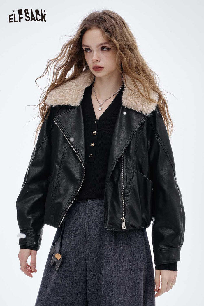ELFSACK Light Lapel Leather Jacket