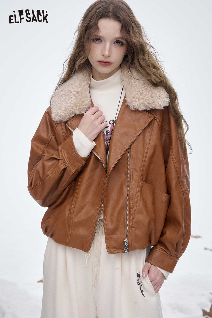 ELFSACK Light Lapel Leather Jacket