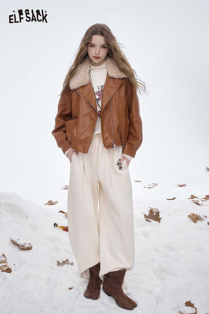ELFSACK Light Lapel Leather Jacket