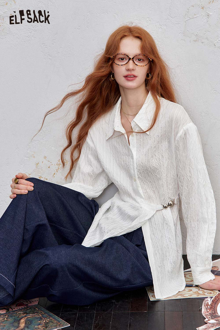 ELFSACK Light Minimalist Solid Full Sleeve Shirt