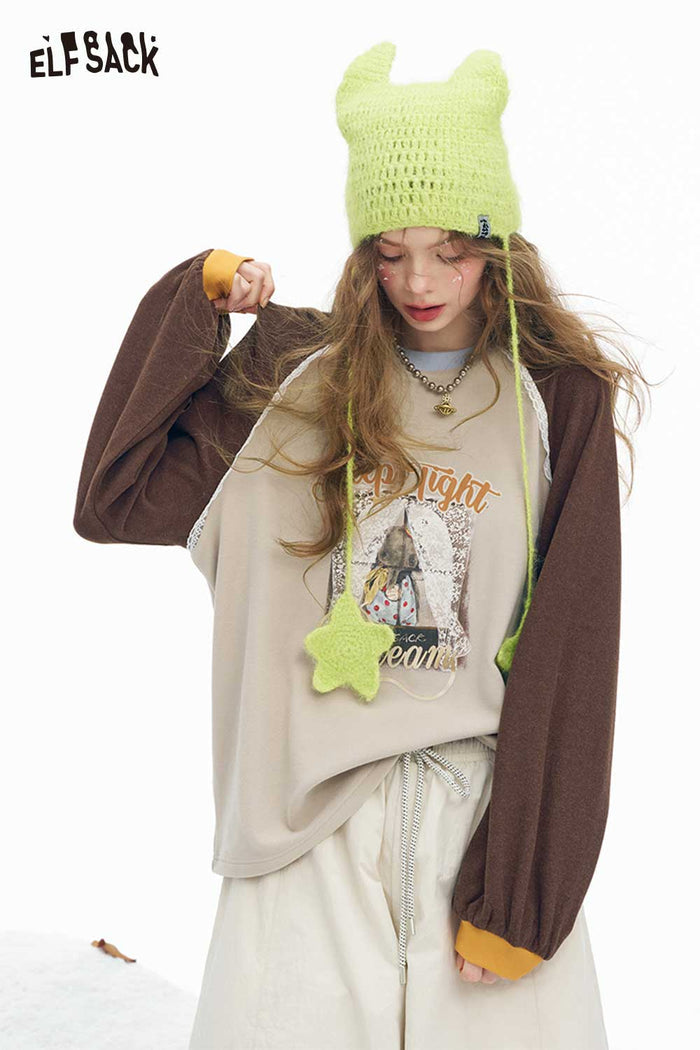 ELFSACK Light Multi Color Letter Pattern Graphic Round Neck Tshirt