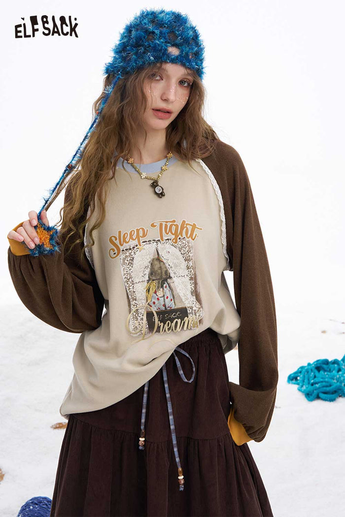 ELFSACK Light Multi Color Letter Pattern Graphic Round Neck Tshirt