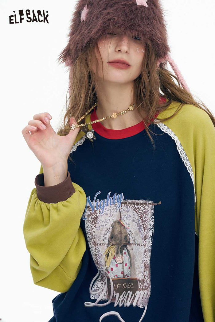 ELFSACK Light Multi Color Letter Pattern Graphic Round Neck Tshirt