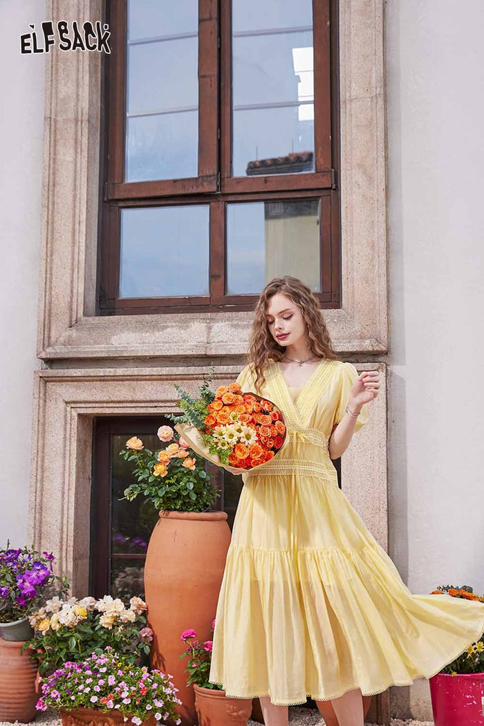 ELFSACK Light Puff Sleeve Long Dress