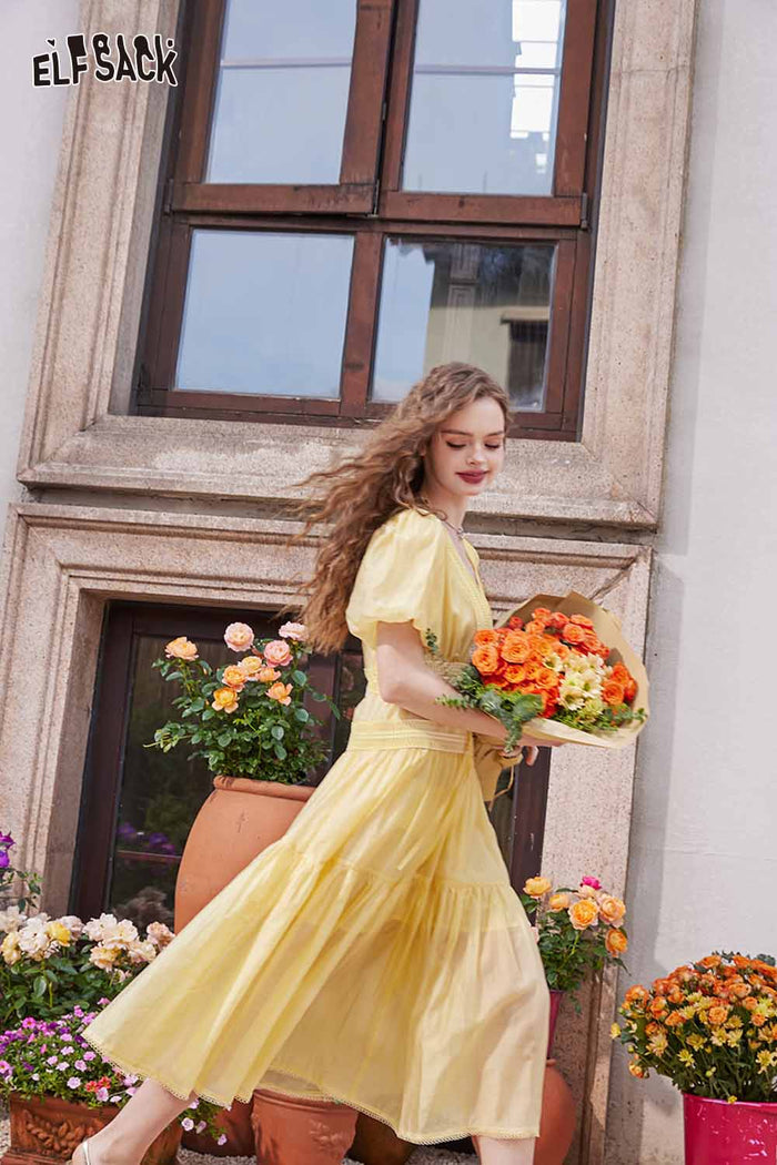 ELFSACK Light Puff Sleeve Long Dress