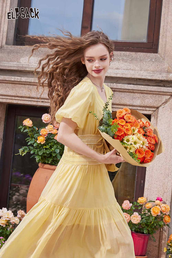 ELFSACK Light Puff Sleeve Long Dress