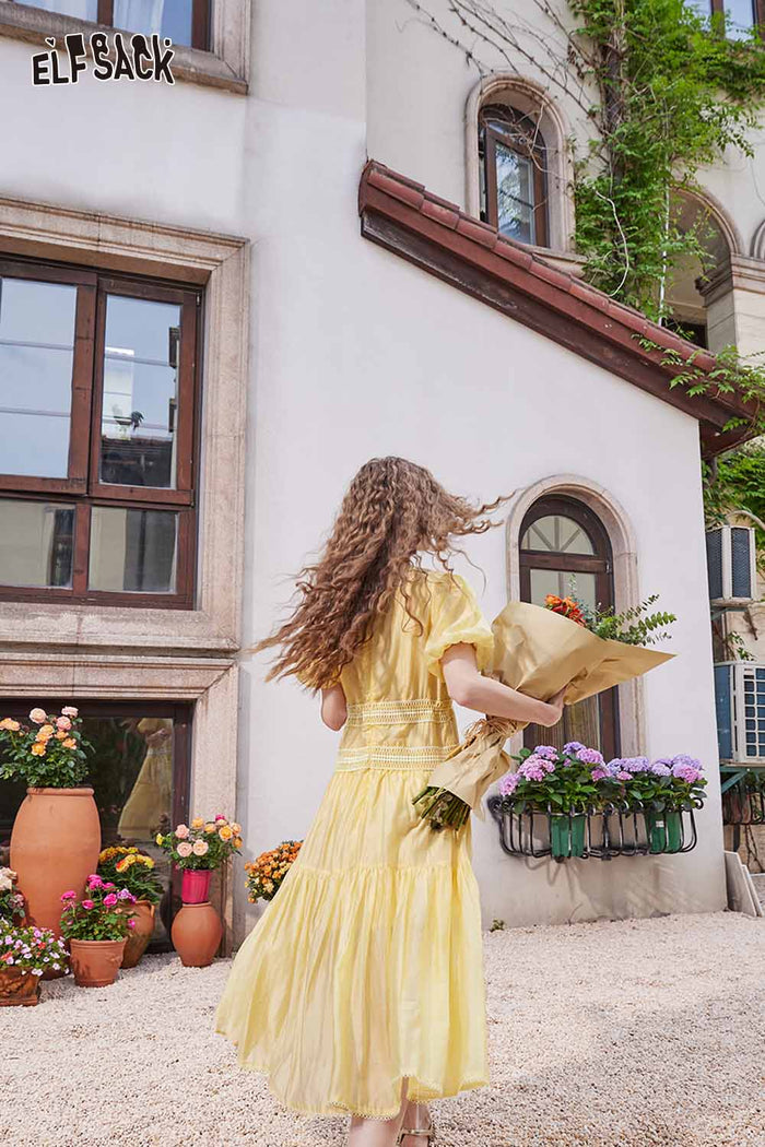 ELFSACK Light Puff Sleeve Long Dress