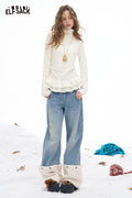 ELFSACK Light Slimming Solid Ruffle High Neck Long Sleeve Tshirt
