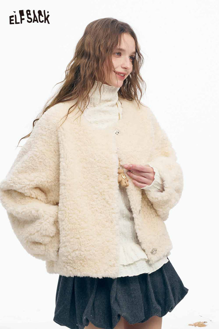 ELFSACK Light Slimming Solid Ruffle High Neck Long Sleeve Tshirt