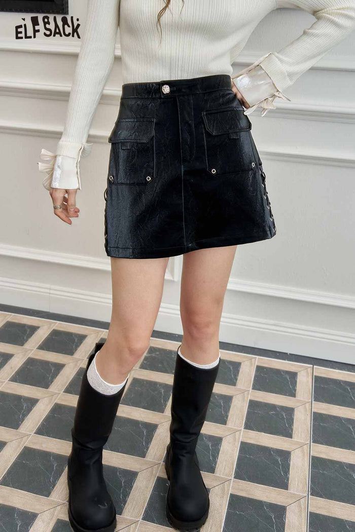 ELFSACK Light Sweetcore Studded A-Line Solid Skirt