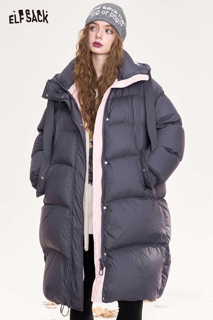 ELFSACK Light Warm Lightweight Mid Length Hooded Down Coat