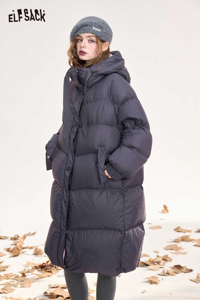 ELFSACK Light Warm Lightweight Mid Length Hooded Down Coat