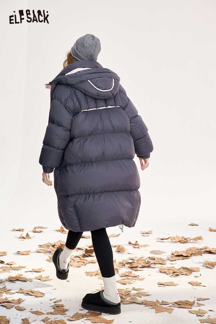 ELFSACK Light Warm Lightweight Mid Length Hooded Down Coat