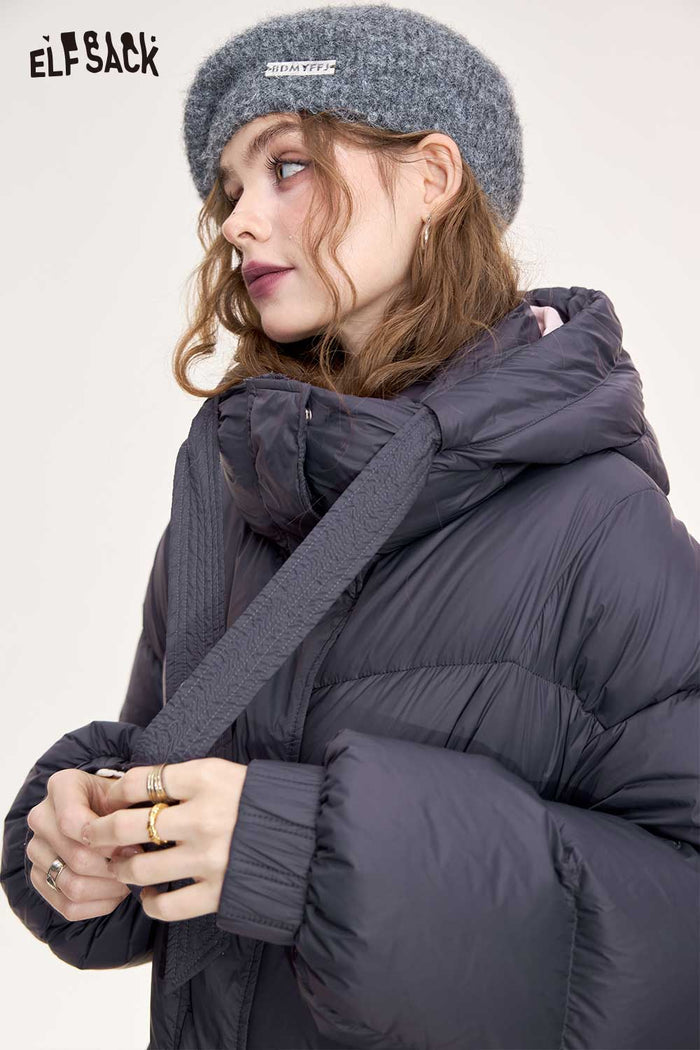 ELFSACK Light Warm Lightweight Mid Length Hooded Down Coat