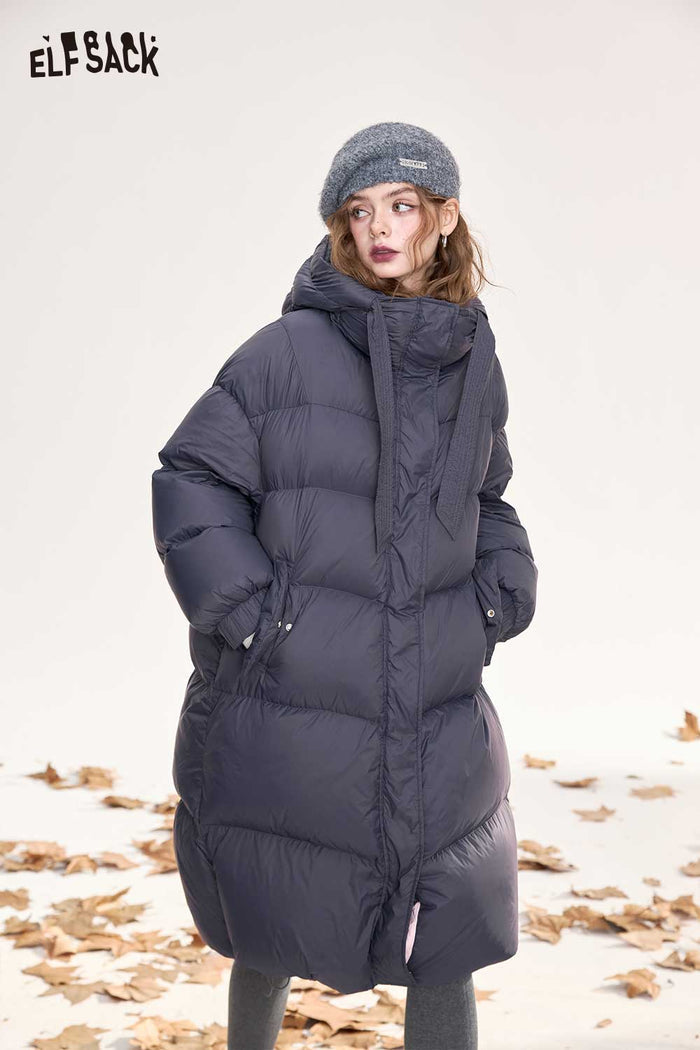 ELFSACK Light Warm Lightweight Mid Length Hooded Down Coat