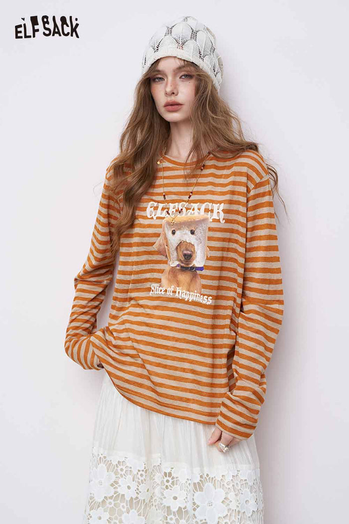 ELFSACK Lightweight Colorblock Stripe Long Sleeve T-shirts