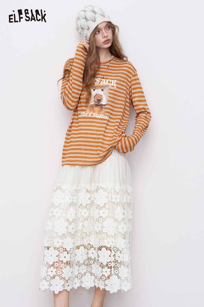 ELFSACK Lightweight Colorblock Stripe Long Sleeve T-shirts