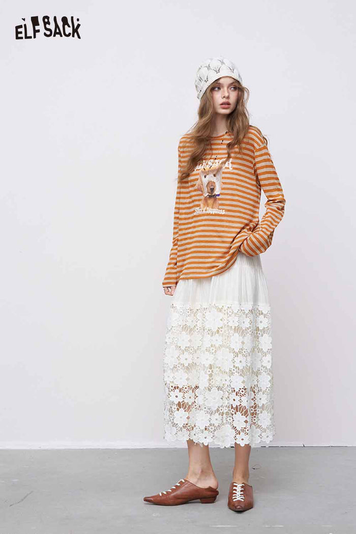 ELFSACK Lightweight Colorblock Stripe Long Sleeve T-shirts