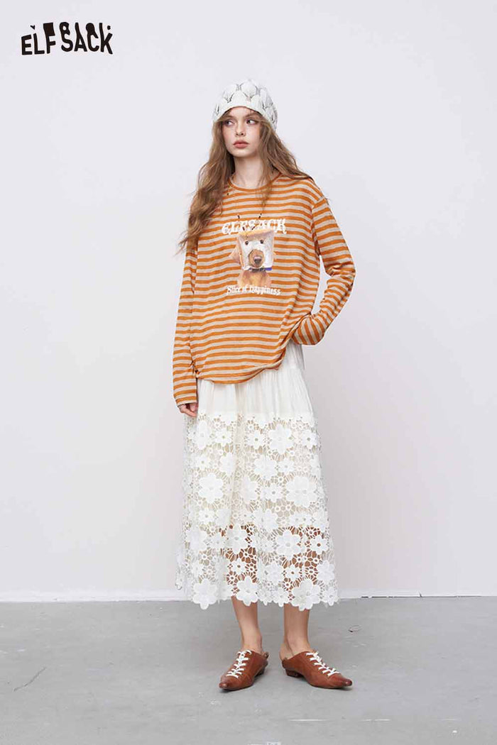 ELFSACK Lightweight Colorblock Stripe Long Sleeve T-shirts
