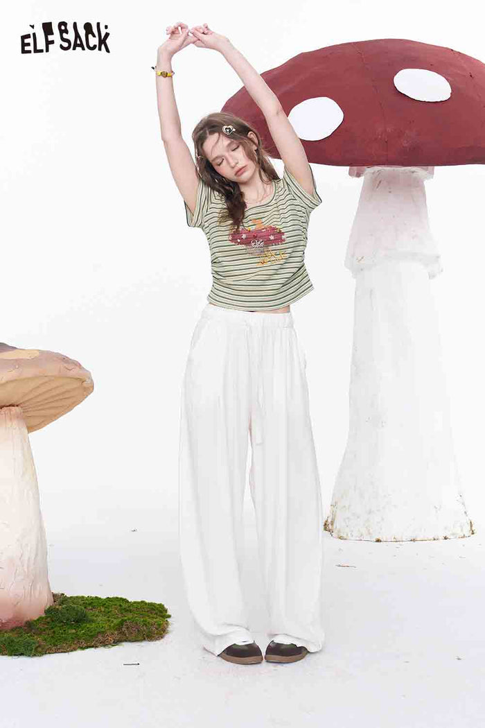 ELFSACK Linen Blend Drawstring Waist Wide Leg Pants