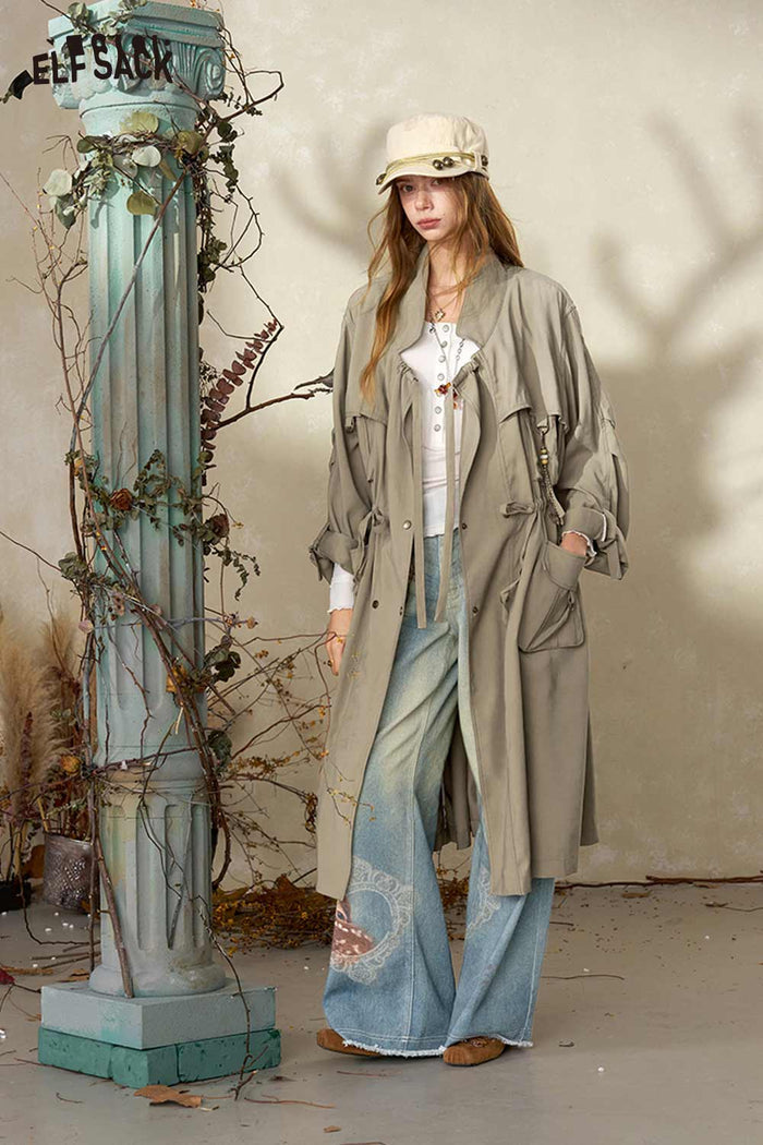 Long Loose Multi Pocket Trench Coat