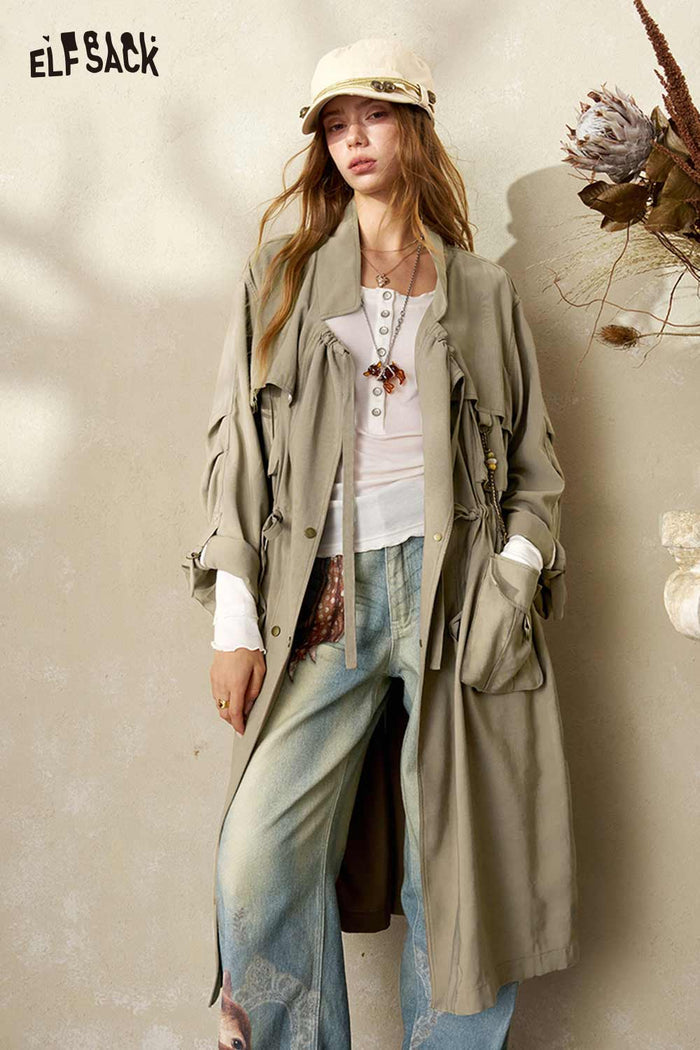 Long Loose Multi Pocket Trench Coat