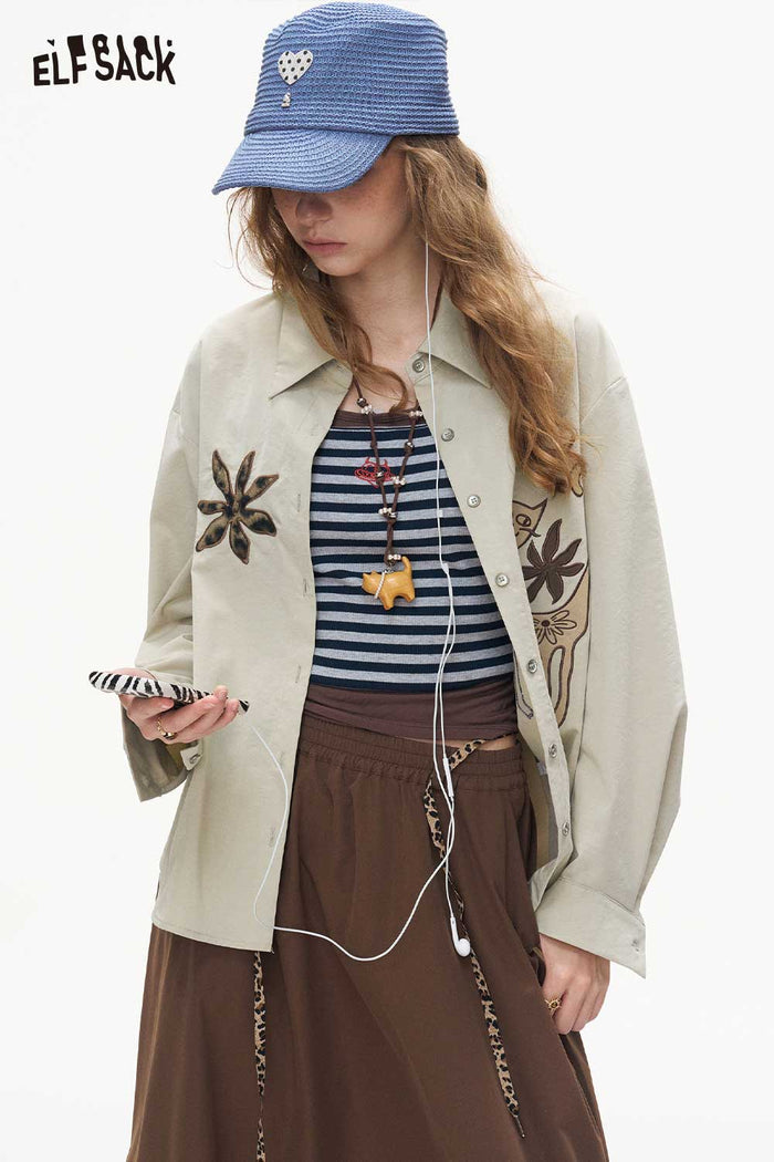 Long Sleeve Cat Floral Print Blouse