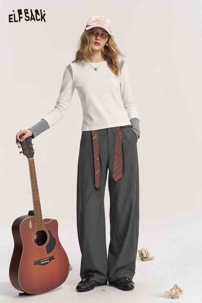 Long Sleeve Contrast Patchwork Letter Graphic Tee