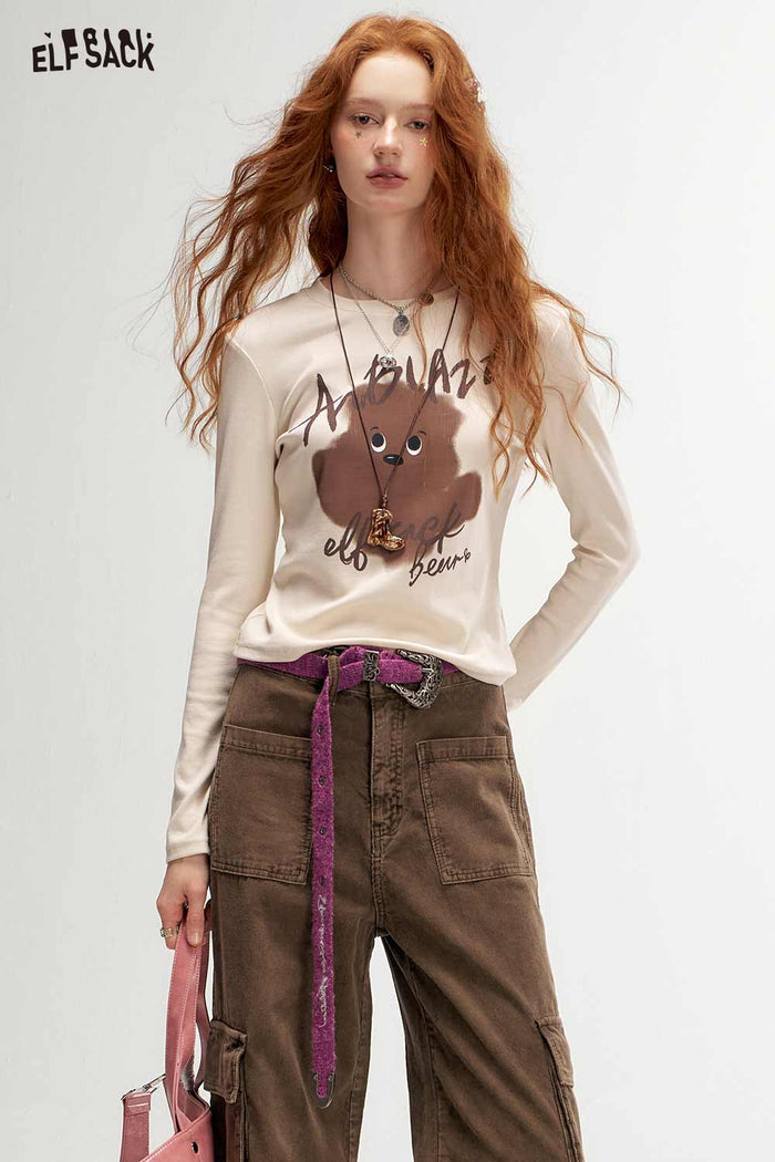 Long Sleeve Crop Bear Graphic Tee
