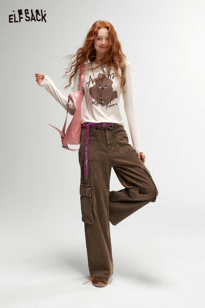 Long Sleeve Crop Bear Graphic Tee