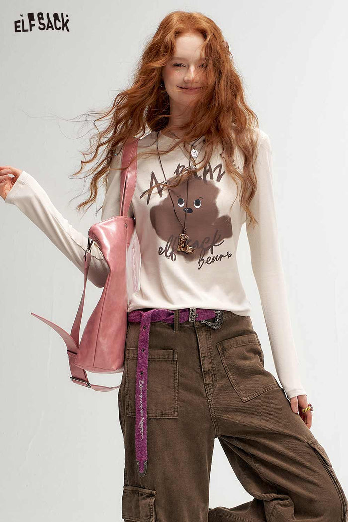 Long Sleeve Crop Bear Graphic Tee