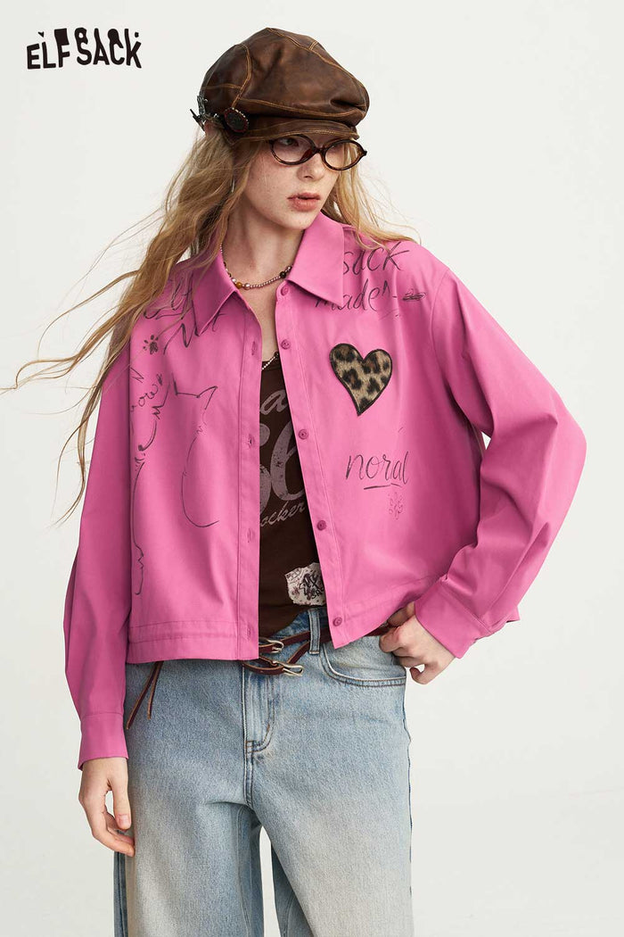 Long Sleeve Cropped Graphic Blouse