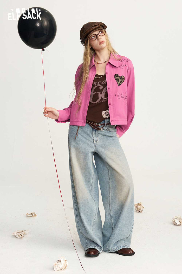 Long Sleeve Cropped Graphic Blouse