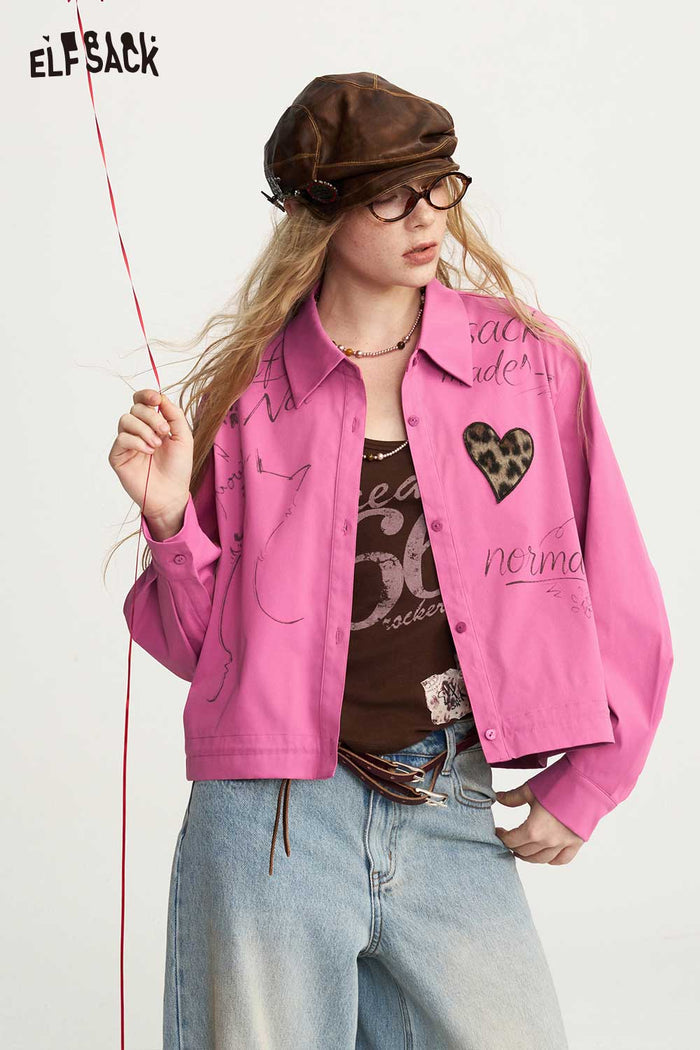 Long Sleeve Cropped Graphic Blouse