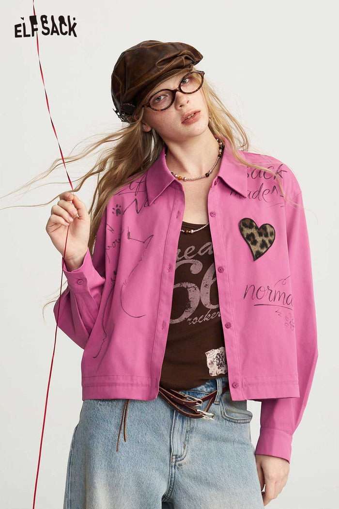 Long Sleeve Cropped Graphic Blouse
