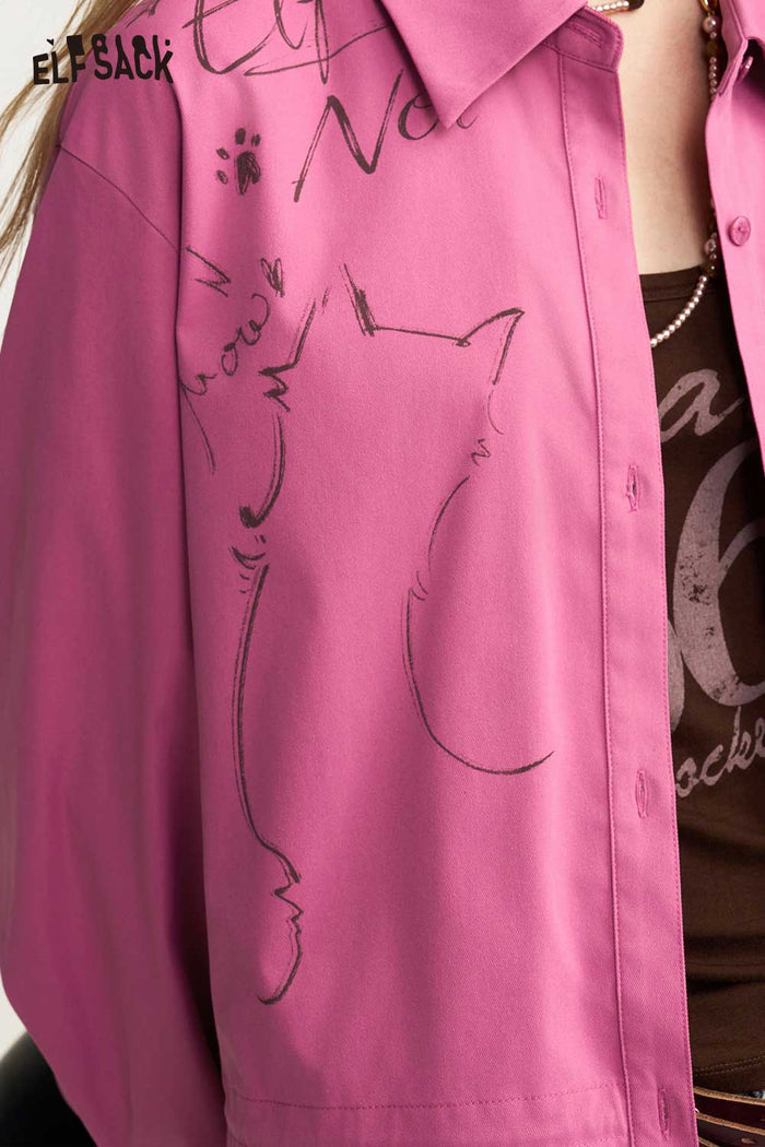 Long Sleeve Cropped Graphic Blouse