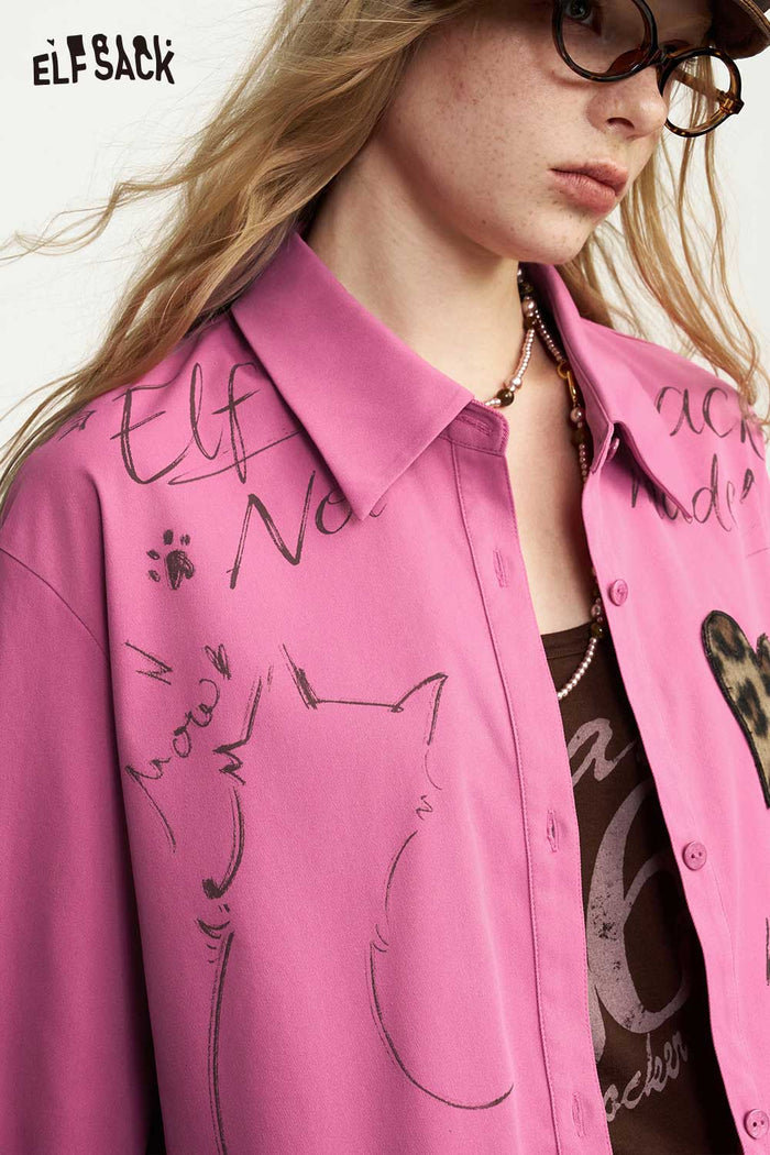 Long Sleeve Cropped Graphic Blouse