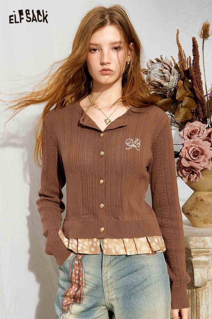 Long Sleeve Embroidered Ruffle Hem Cardigan