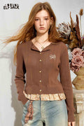 Long Sleeve Embroidered Ruffle Hem Cardigan