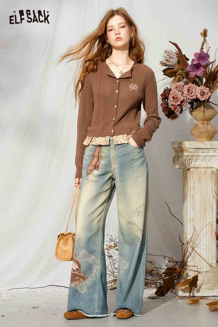 Long Sleeve Embroidered Ruffle Hem Cardigan