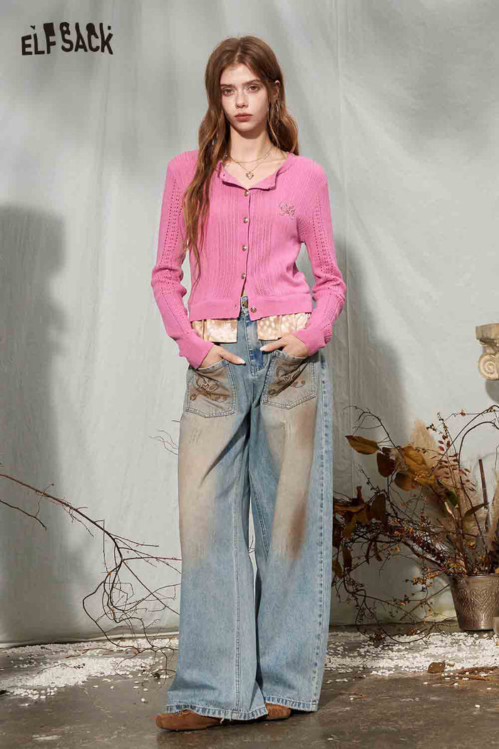 Long Sleeve Embroidered Ruffle Hem Cardigan