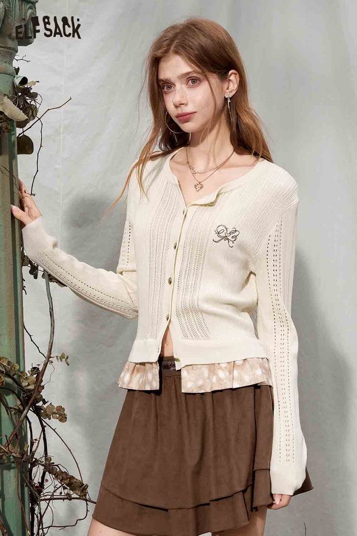 Long Sleeve Embroidered Ruffle Hem Cardigan