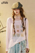 ELFSACK Long Sleeve Graphic Grid Print Tee