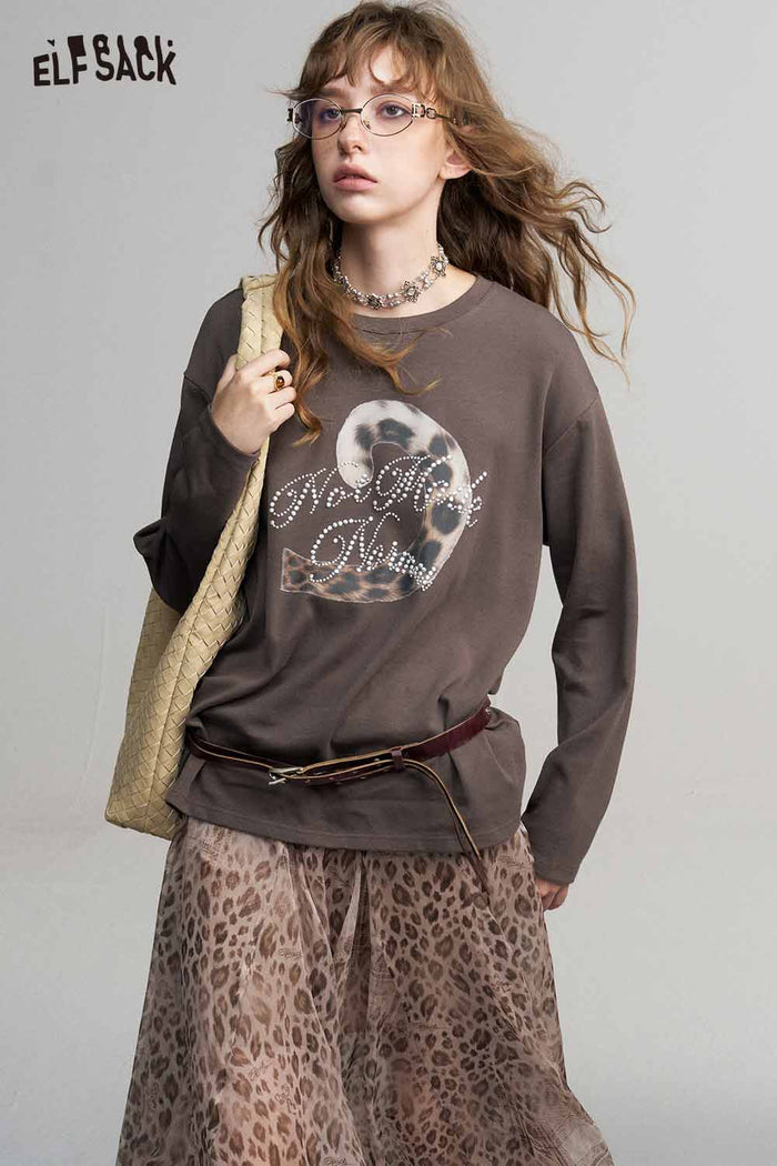 Long Sleeve Leopard Slogan Graphic Tee