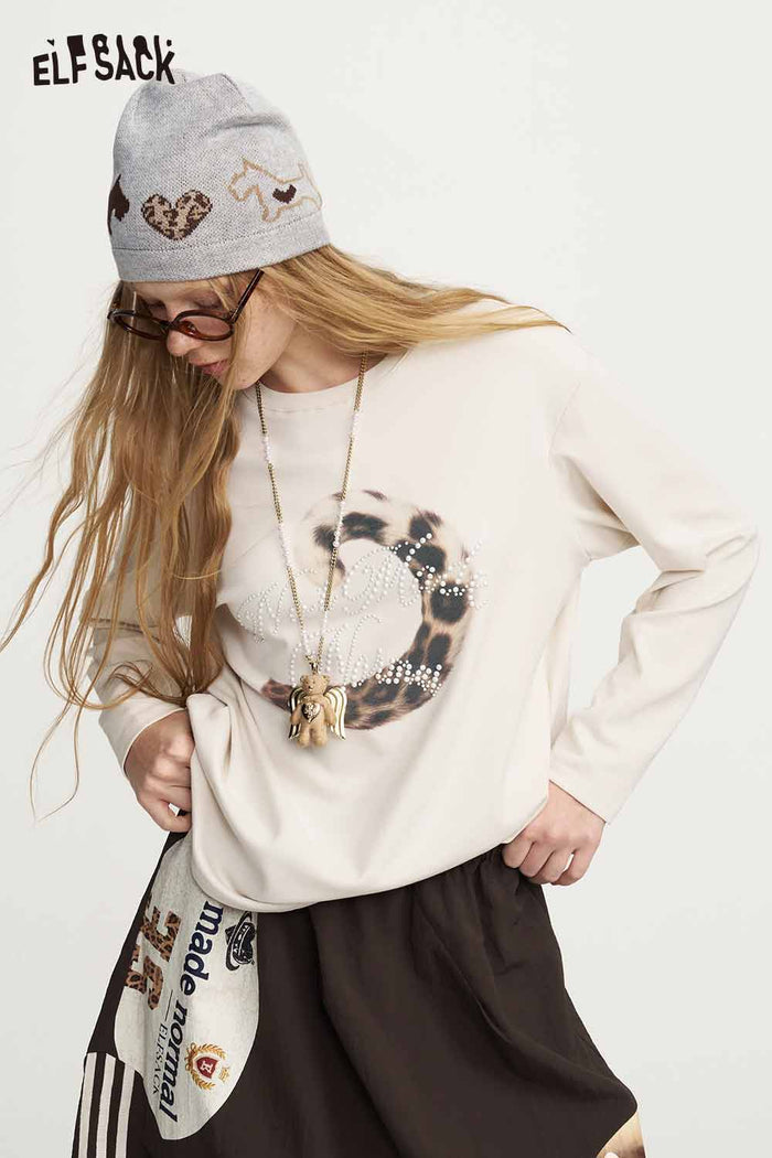 Long Sleeve Leopard Slogan Graphic Tee